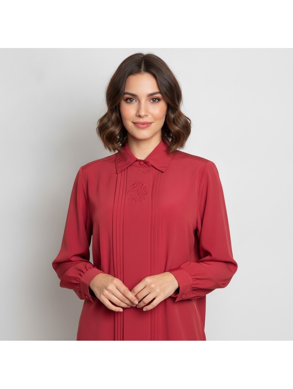 Yves St. Clair Vintage Coral Red Women's Blouse Size 12 Embroidered Medallion